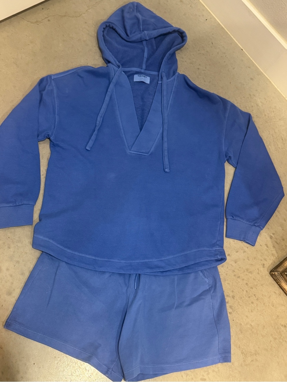 Blue Hooded Pullover and Shorts Set